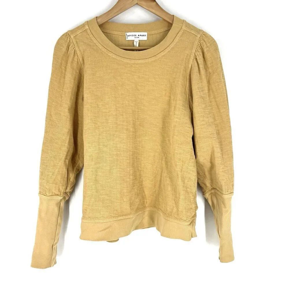 Apiece Apart Sweatshirt Size Small Womens Mustard Puff Sleeve Thermal Olimpio